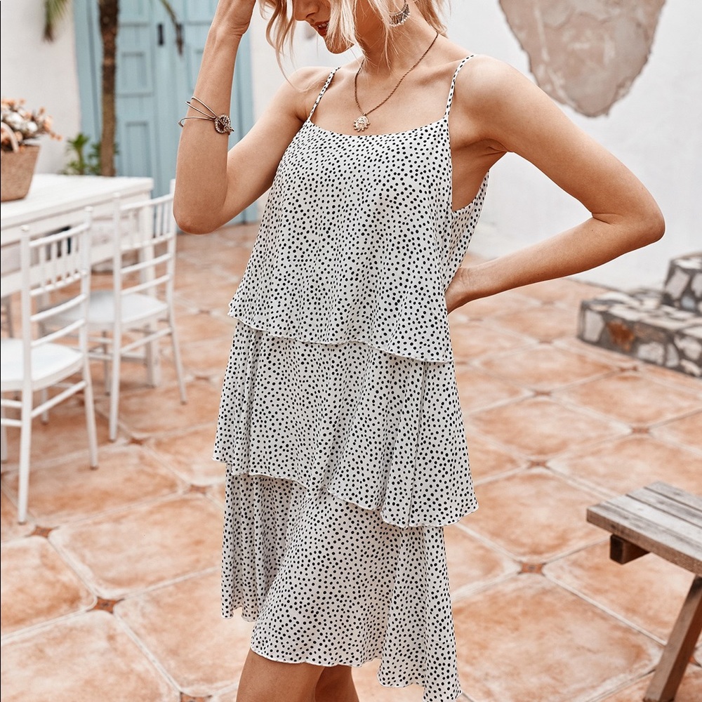 🔥 White Dot Print Tiered Slip Dress - Picture 4 of 8